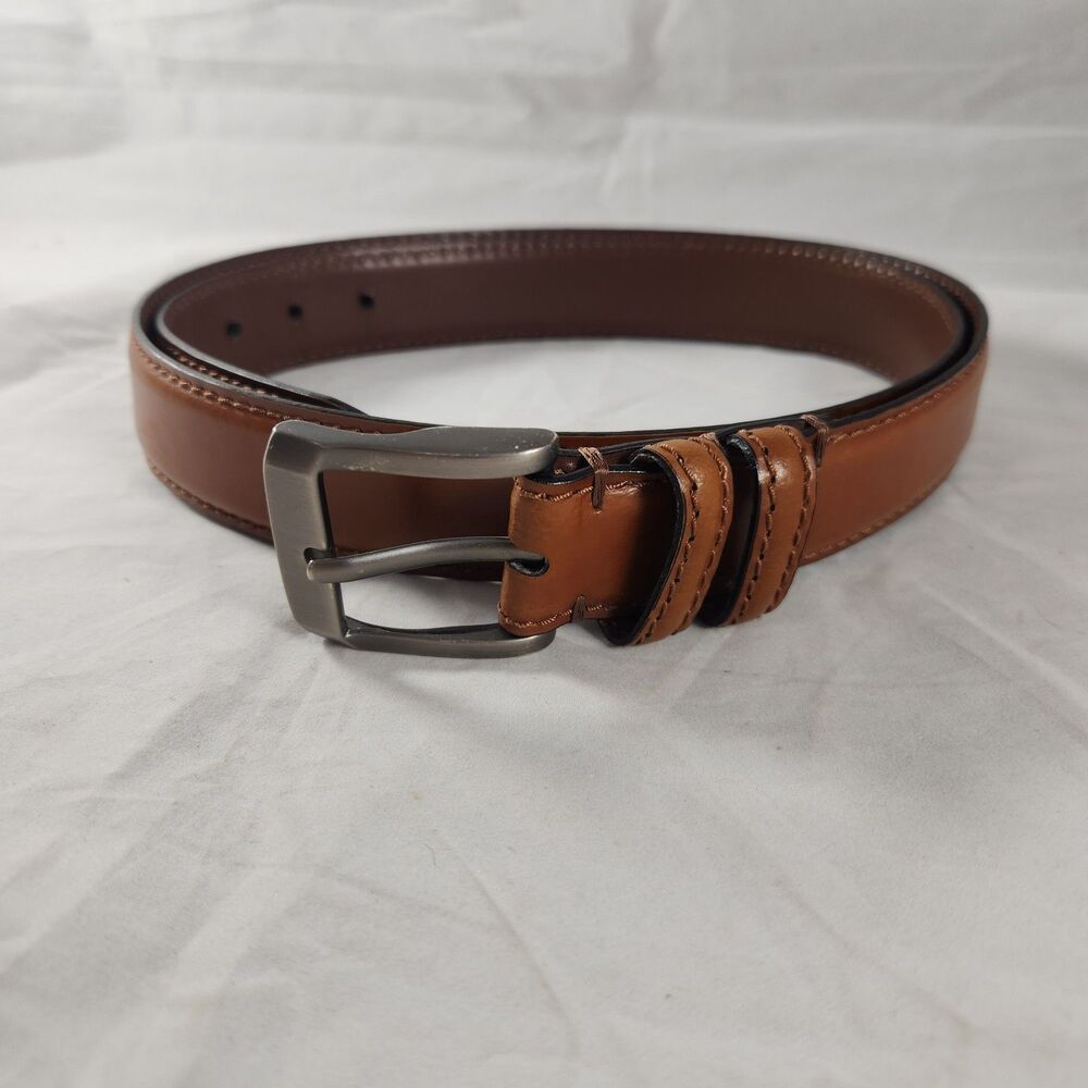 Men's 42 Handmade Italian Brown Leather Dress Belt Stitched Buckle Fits 38.5-43
